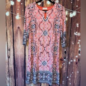 Laura Pink Patterned Dress with Silver Detail